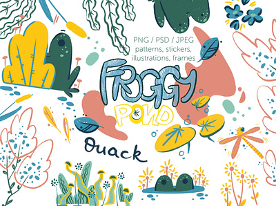 Froggy Pond / illustrations and patterns clipart desifn frog illustration modern clipart patterns png pond stationery strikers textile