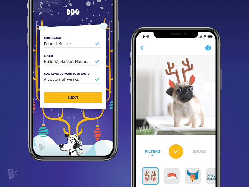 Say Bark! — Filters app bark christmas dog filters fun iphone ui ux xmas