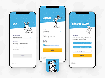 Say Bark! - Onboarding animals app dogs doodles filters interface ios mobile onboarding product say bark sign in ui ux