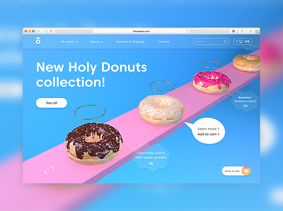 Holy Sweets | Website Concept 3d 3d art 3d design cinema 4d cinema4d design illustration ui ux ux ui web design webdesign website