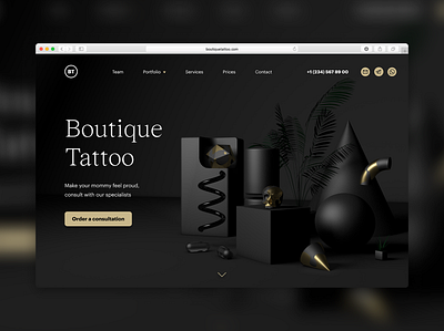 Boutique Tattoo | Website Concept 3d 3d art 3d design cinema 4d cinema4d main page minimalism render ui ui design ux ux ui web design website website design