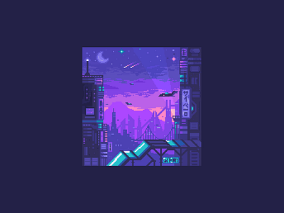 cyberpunk city blue color design detail illustration minimal pink pixel vector