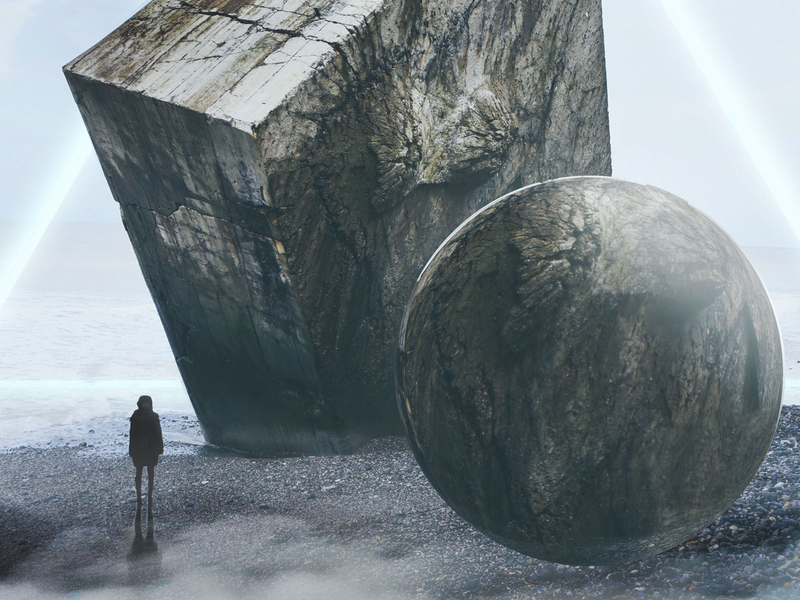 Sci-fi Concept Art 01 3d abstract concept art conceptual geometric person photo manipulation planet rock sci fi sci fi science fiction sea sphere