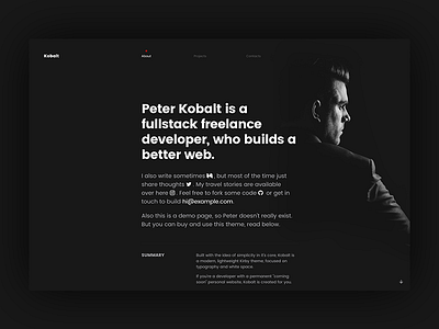 Kobalt - About me about cv dark development kirby kirbycms personal portfolio profile theme