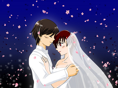 Happiness in the Night Cherry Blossoms cherryblossom illustraion illustration art wedding