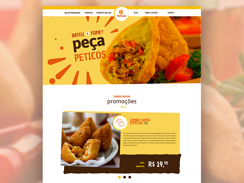 Peticos fun landing page ui ux delivery food coxinha