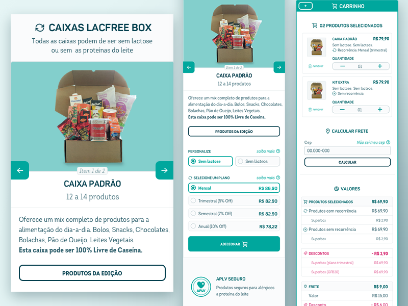 Product page of Mcommerce of lacfree products cart radio button product page mcommerce