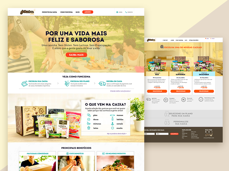 Landingpage & plans page for a subscription box glutenfree subscription box warm food plans page landingpage