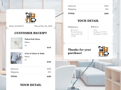 Dailyui017 Email Receipt app icon daily 100 challenge daily ui dailyui design email receipt furniture furniture app furniture website illustration logodesign mobile mobile app mobile design order receipt ui webdesign