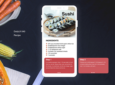 DailyUI 040 Recipe daily 100 challenge dailyui040 dailyui40 dailyuichallenge mobile app mobile design recipe recipe app sushi