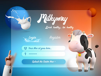 Glassmorphism Milk Ordering App 2021 trend cow design digital glass effect glassmorphism glassy login milk new uiux ux