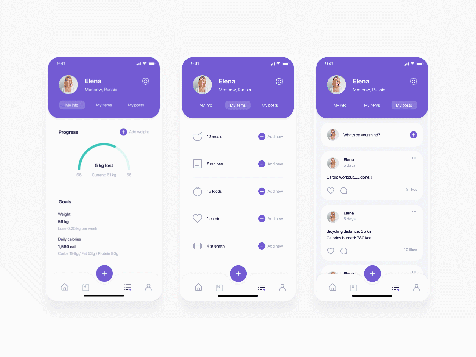Fitness app animation — profile page by Yana on Dribbble
