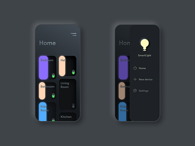 Smart Lights App app design dark mode figma minimalist neumorphic neumorphism ui ux