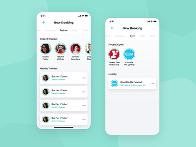 Mobile app - Selecting your trainer 💪 app booking checkout clean design fitness flat ios minimal mobile ui ux workout