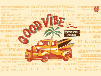 Good Vibe beach coconuts good vibes poster surfboard tuck vintage