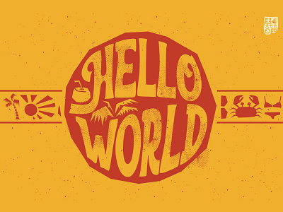 Hello World beach theme coconut lettering poster typeface vintage vintage poster