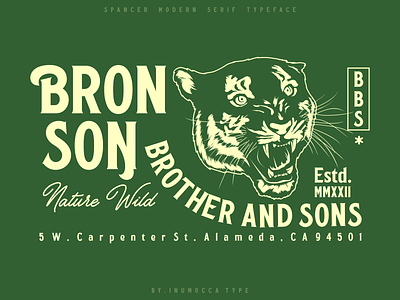 Bronson badges branding design display font font graphic design inumocca logo logos serif tiger tiger head tiger vector typeface typography vector vintage vintage badges