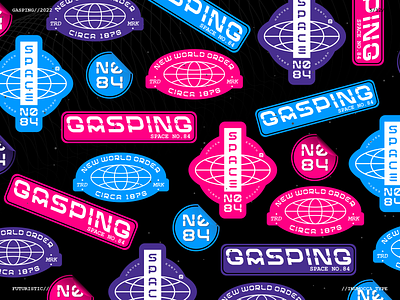Gasping Stickers design font futuristic illustration inumocca lettering logo modern sci fi science space sticker sticker design synthwave typeface typography vintage wave