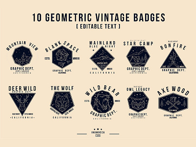 Geometric Vintage Badges axe beer blank space bonfire deer wild geomectic badges line style mountain owl vintage badges vintage modern wood