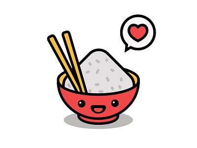 Rice to meet you! app branding chinese chopsticks design flat food graphic heart icon illustration japanese kawaii logo love rice vector