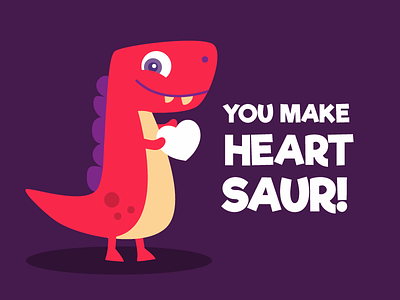 <3 Saur cartoon cartoon character cute design dinosaur flat funny heart illustration pun valentine vector
