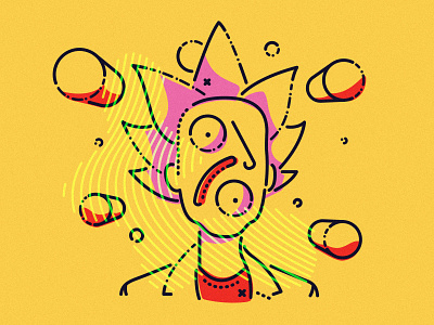 Discombobulated Rick colour and lines illustration lines minimal rick and morty thumbprint