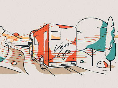 Van life boundless colour and lines drive illustration minimal motorhome travel van vehicle