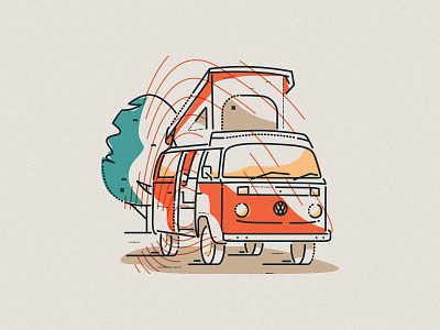 VW Camper boundless camper van colour and lines illustration james oconnell lines minimal motor home rv thumbprint vehicle volkswagen