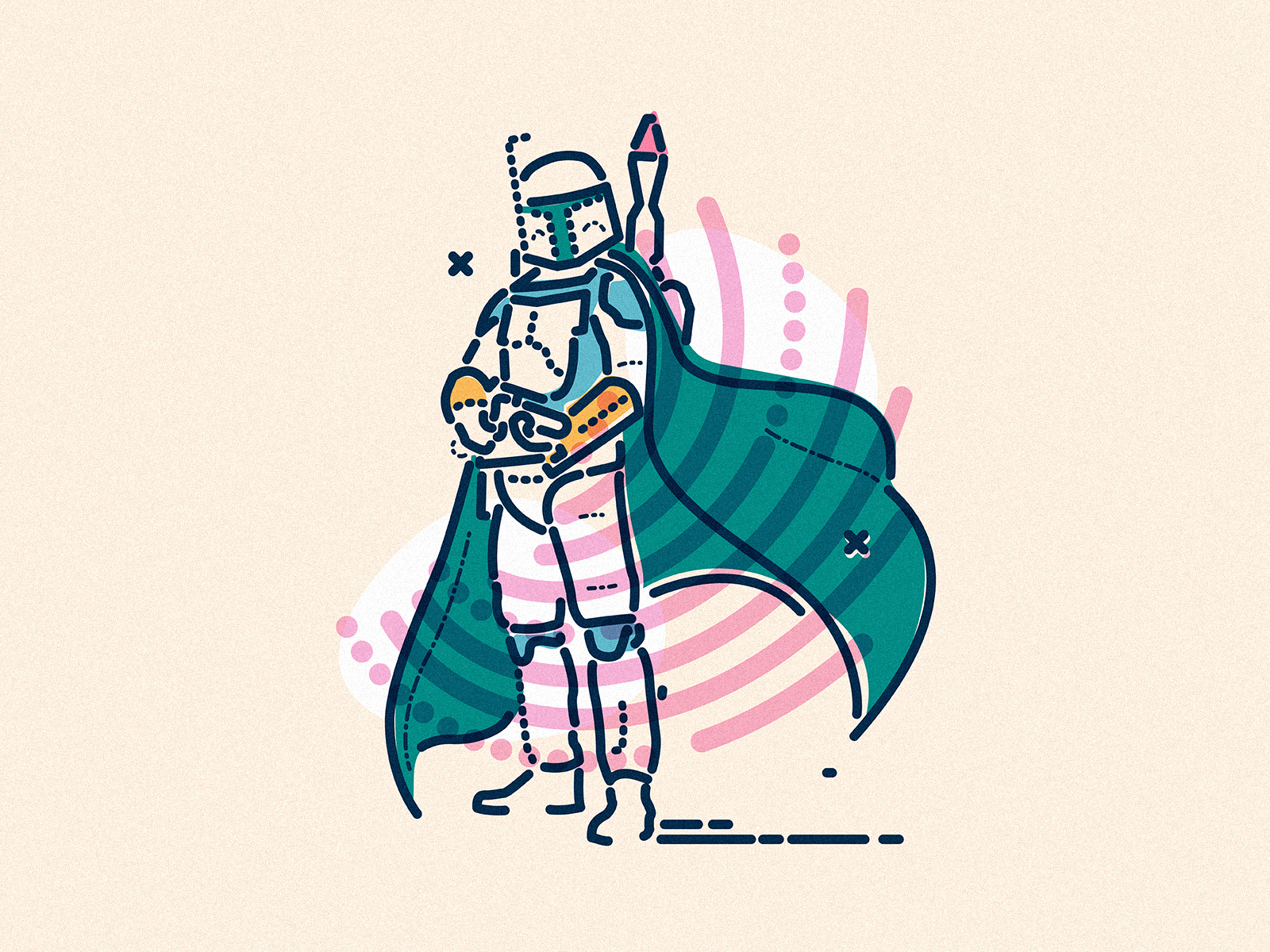 Bobbing about bobafett character colour and lines icons illustration james oconnell mandalorian minimal star wars thumbprint