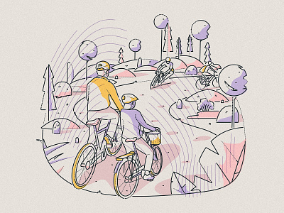 Rolling hills boundless character cycling editorial hills illustration james oconnell landscape lines manchester minimal riding