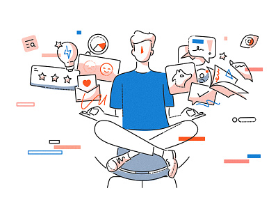 Finding the right balance balance character colour and lines email features hunter.io illustration marketing minimal peace tech thumbprint yoga