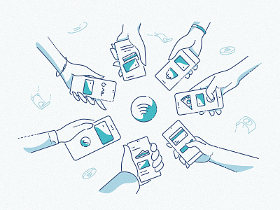 Payments distance bank colour and lines contactless fintech icon illustration minimal mobile money payments thumbprint wireless