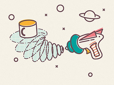 Warm Coffee blast coffee icon illustration line planet raygun space