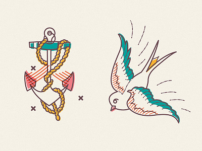 Lines & Ink anchor bird icon illustration line sailor tattoo