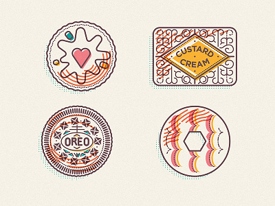 Biscuit Selection biscuits colour custard cream eat food heart icons illustration jammy dodger line oreo overprint