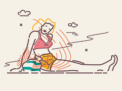 Blondie beach beauty blonde icon illustration lines sand sea sun woman
