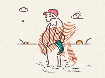 Fatso beach fatso icon illustration lines man sand sea sun