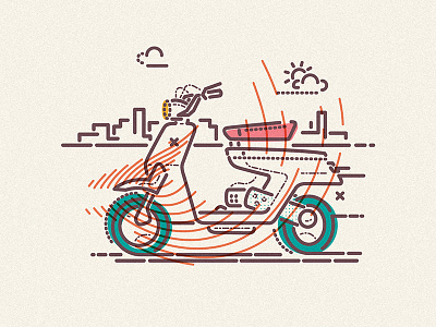 Zipping on by adventure bike colour fast icon illustration lines moped motor relax ride sun