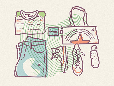 Summer grid bag colour converse icon illustration jeans lines shirt thumbprint wallet