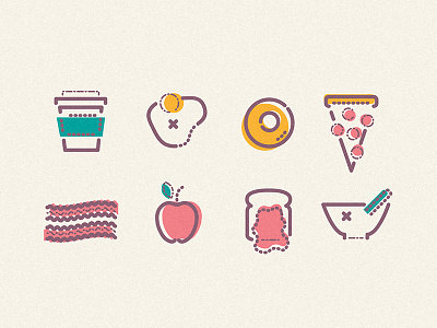 Breakfast apple bacon breakfast colour egg food icon illustration jam lines pizza starbucks