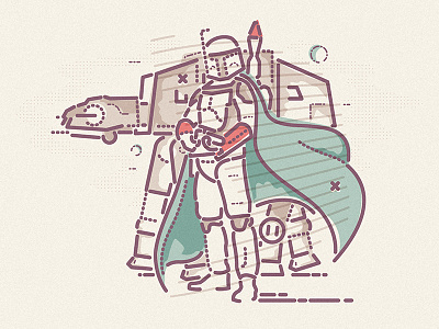 The Betrayer at at boba fett bounty hunter colour and lines icon illustration