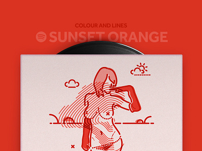 Sunset Orange Mixtape colour and lines icon illustration layout mixtape music playlist spotify sunset orange ui vinyl woman