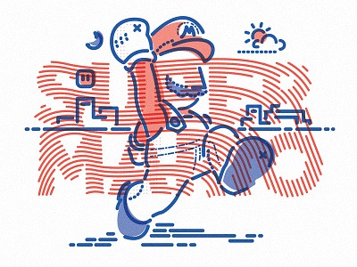 Mega Mario colour icon illustration lettering lines nintendo star super mario thumbprint