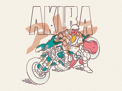 Akira 1988 akira anime classic colour and lines icon illustration lettering motorbike thumbprint