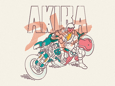 Akira 1988 akira anime classic colour and lines icon illustration lettering motorbike thumbprint