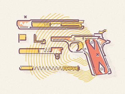 Diss-ass-emm-ble broke colour and lines explode gun history icon illustration thumbprint