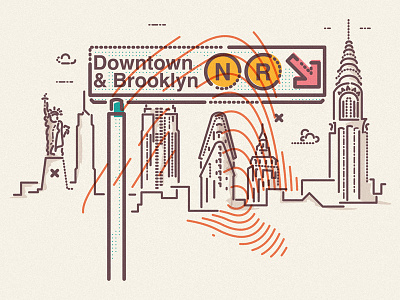 Going Downtown city colour and lines icon illustration landscape subway thumbprint travel underground