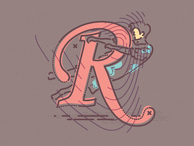 R is for Rhythm character colour and lines icon illustration letter r thumbprint type walking dead