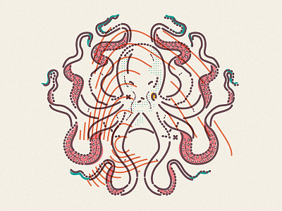 Four pair character colour and lines creature icon illustration living octopus sea symbol thumbprint