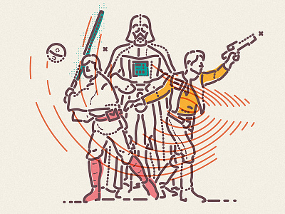 Go team colour and lines darth vader hans solo icon illustration light saber sci fi skywalker starwars thumbprint usa